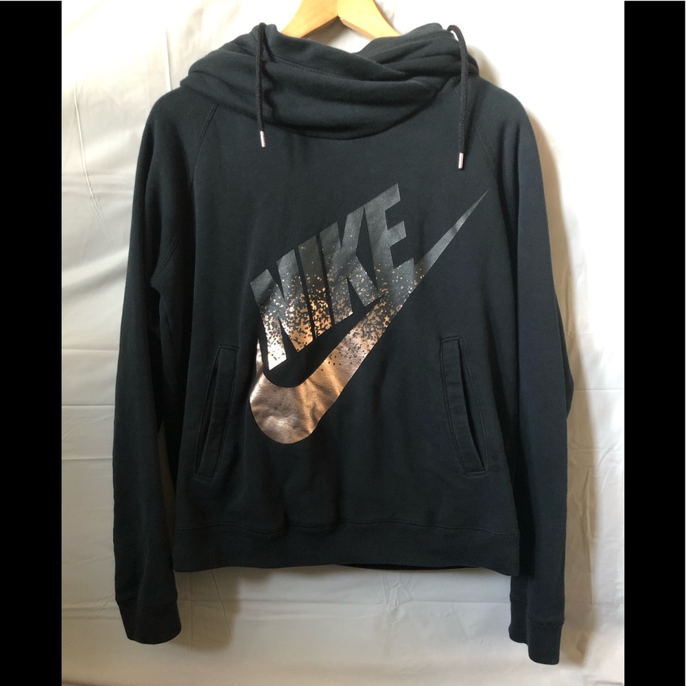Nike funnel- neck metallic logo swoosh hoodie